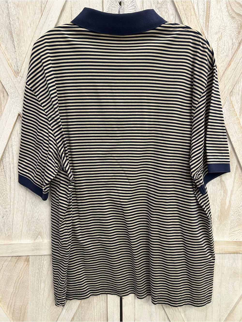 Turnbury Est. 1980 100% Peruvian Cotton Large Navy & Cream Stripe Preppy Costal - Picture 2 of 10